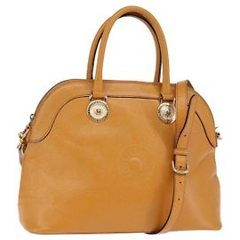 Bolsa de mão em couro Gianni Versace Sunface 2 em 1 Bege Dourado Auth bs29583 Bege Dourado