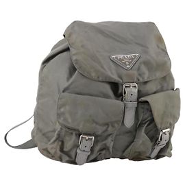 PRADA Backpack Nylon Green Silver Auth 141751 Silvery Green