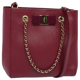 Sac à main en cuir Vala Chain de Salvatore Ferragamo, rose et or, authentique BA4315 Rose Doré
