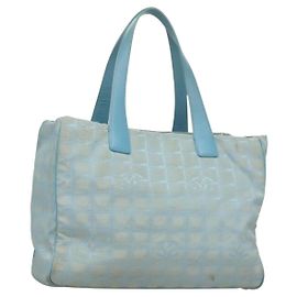 CHANEL Nuova Borsa Tote da Viaggio in Nylon Azzurro Chiaro Argento CC Auth 133486 Argento Blu chiaro