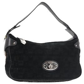 BALLY Shoulder Bag Suede Leather Black Silver Auth BA6459 Black Silvery