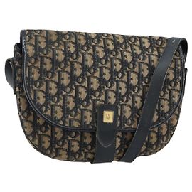 Borsa a Spalla in Tela Trotter Christian Dior Blu Navy Oro Auth BA6283 D'oro Blu navy