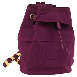 Salvatore Ferragamo Chain Backpack Canvas Purple Gold Auth gh681 Golden Purple