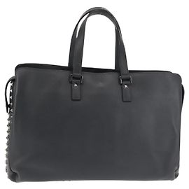 VALENTINO Business Bag Leather Gray Silver Auth bs29682 Brown Silvery