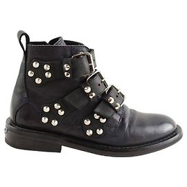 Zadig & Voltaire Laureen Spikes Black Leather Buckle Boots Black