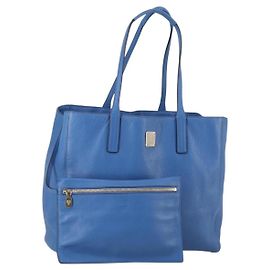 MCM Tote Bag Leather Blue Silver Auth BA5267 Silvery Blue