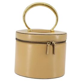 Céline Neceser Vanity de cuero metal beige oro Auth bs29414 Beige Dorado