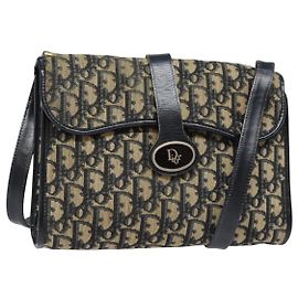 Christian Dior Trotter Canvas Shoulder Bag Navy Auth ep6005 Navy blue