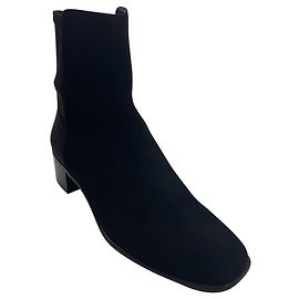 Stuart Weitzman Black City Block Square Toe 45 Suede Ankle Bootie Black