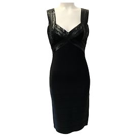 Herve Leger Black Sequined Jodie Ribbon Dress Black