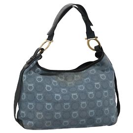 Borsa a Spalla Salvatore Ferragamo in Tela Blu Oro Auth sw1326 Blu D'oro