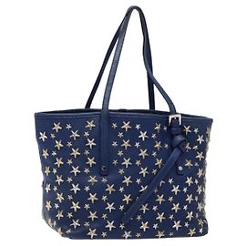 Jimmy Choo Studs Tote Bag Leather Blue Silver Auth 133409 Silvery Blue