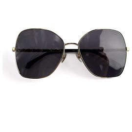 Chanel Pilot Acetate and Calfskin Quilted Square Sunglasses Black Black