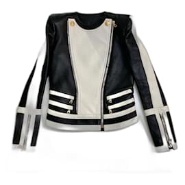 Balmain leather jacket Black White