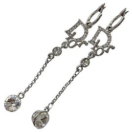 Orecchini pendenti in cristallo di strass argento con logo Christian Dior Silver hardware