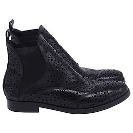 Alaïa Laser Cut Detailed Ankle Boots in Black Leather Black