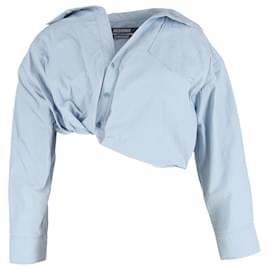 Jacquemus-Jacquemus Mejean Cropped Poplin Shirt in Light Blue Cotton-Blue,Light blue