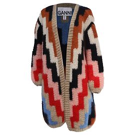 Ganni Offene Strickjacke aus mehrfarbigem Mohair-Wolle Mehrfarben