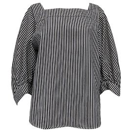 Blusa de cuello cuadrado a rayas Chloé en algodón negro y blanco Negro
