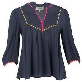 Ba&sh Tracy Embroidered Top in Navy Blue Lyocell Blue Navy blue