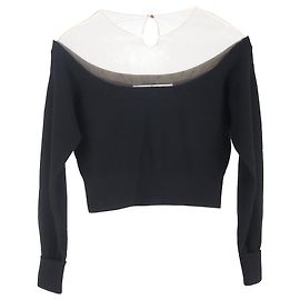 Kurzer Pullover aus schwarzer Wolle mit Tüllakzent von Alexander Wang Schwarz