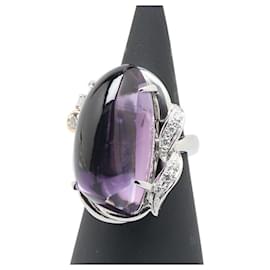 Autre Marque-Au750 Pt900 Amethyst Diamond Ring-Purple