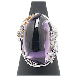 Autre Marque-Au750 Pt900 Amethyst Diamond Ring-Purple