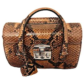 Gucci Lady Lock Python Handbag Brown Brown