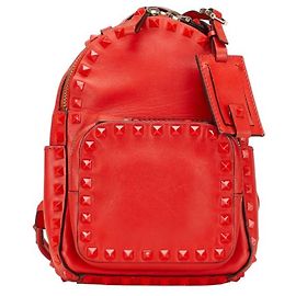 Valentino Rockstud Backpack in Red Leather Red