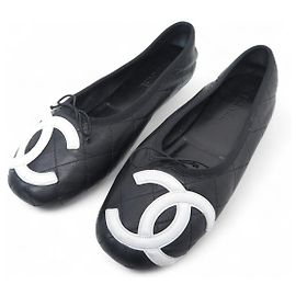 CHANEL CAMBON LOGO CC BALLERINE 40 PELLE QUILTED NERA Nero