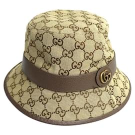 Gucci-Chapéu bucket em lona GG de algodão e poliéster Gucci-Marrom,Bege
