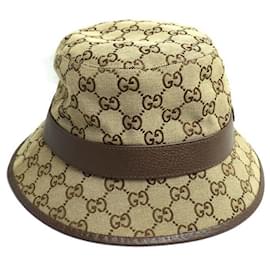 Gucci-Chapéu bucket em lona GG de algodão e poliéster Gucci-Marrom,Bege