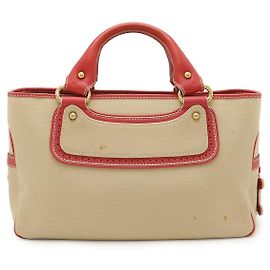 Céline Celine Boogie Bag Canvas Leather Handbag Brown Beige