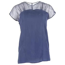 Miu Miu Netzbluse aus blauer Seide Blau