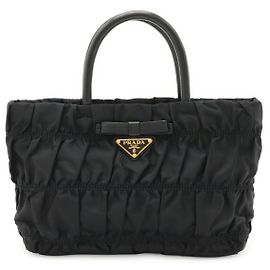 Prada Nylon-Leder-Handtasche mit Schleife Schwarz