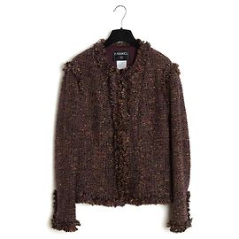 Chanel 2003 Giacca in Tweed Rosa Scuro Nero FR46 UK18 US16 Multicolore