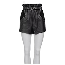 Saint Laurent-Saint Laurent Black Leather Elastic Waist Shorts Sz.36/S-Black