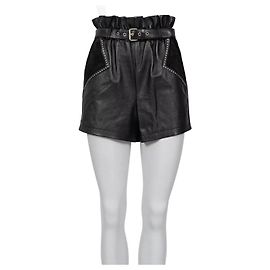 Schwarze Leder-Shorts mit elastischem Bund von Saint Laurent Größe 36/S Schwarz