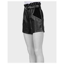 Saint Laurent-Saint Laurent Black Leather Elastic Waist Shorts Sz.36/S-Black