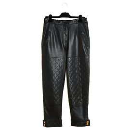 Chanel 1992 Quilted Leather Pants FR40 Iconic Black Leather Pants US29 Black