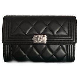 Chanel Boy Silver Wallet Black