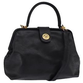 Céline Bolsa de mão CELINE em couro 2 em 1 preta e dourada Auth 142840 Preto Dourado