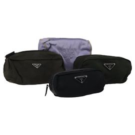 PRADA Pouch Nylon 4 Set Black Khaki purple Auth bs29189 Black Purple Khaki