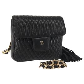 BALLY Bolsa de Ombro com Corrente Couro Preto Dourado Auth am9086 Preto Dourado