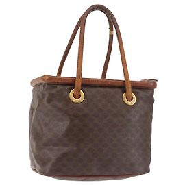 Céline Bolsa de mão em lona Macadam CELINE em couro PVC marrom dourado Auth 142839 Marrom Dourado