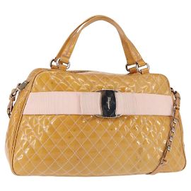 Bolsa tote Vala em esmalte 2 em 1 laranja prata da Salvatore Ferragamo Auth 143352 Prata Laranja