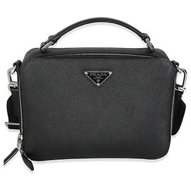 Borsa a tracolla media Brique in Saffiano nero di Prada Nero