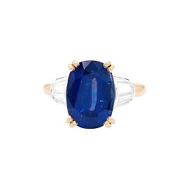 Autre Marque Bague saphir 5,86 cts, or jaune, platine, diamants. Autre