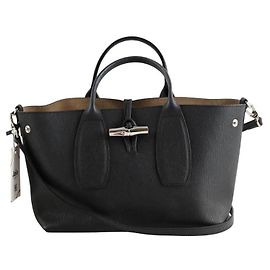 Longchamp Bolsa de ombro Roseau em couro preto Preto