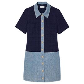 Sandro Denim Tweed Kleid Blau Blau